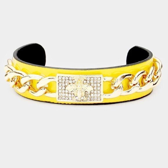 Honey Bee Yellow Metal Chain Cuff Bracelet - Picture 1 of 5